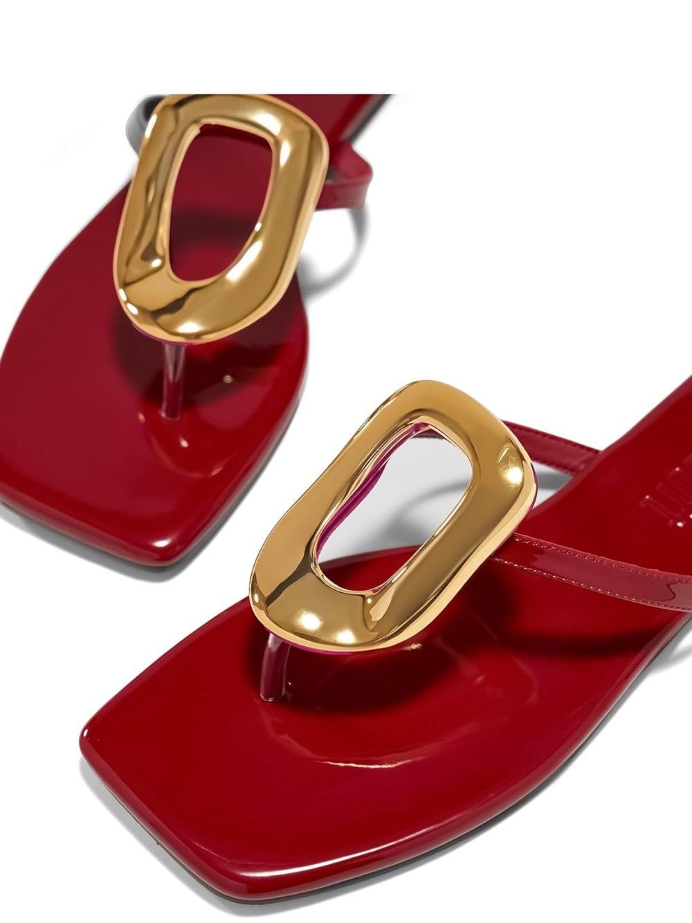 Women's Red Square-Toe Thong Sandals with Gold Accent